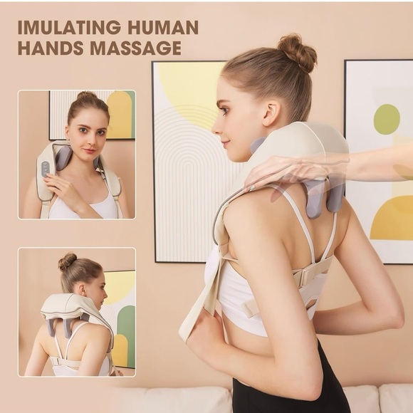 Neck and Shoulder Massager with Heat - Cream and Gray - Picture 2 of 8